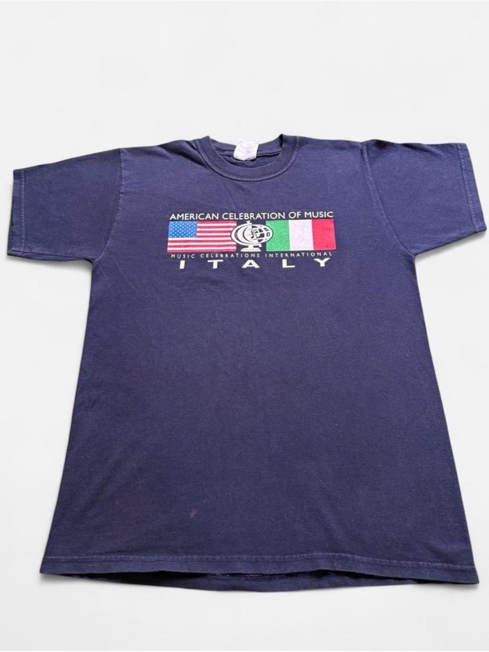 Vintage 90s American Celebration of Music Italy Navy Graphic T Shirt M